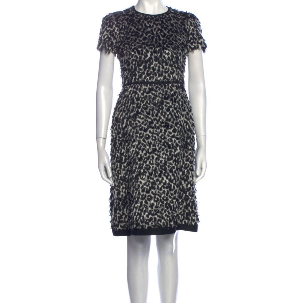 Burberry Black and White Animal Print Textured Midi Dress